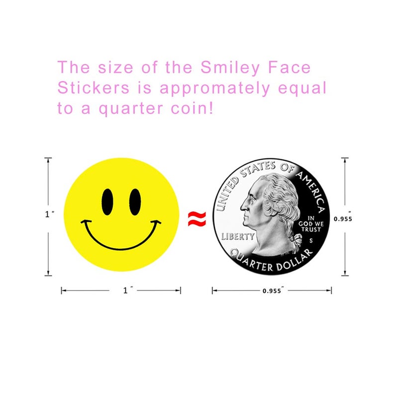 Hcode Happy Face Paper Stickers, 1 Inch Yellow, 500 Pieces per Roll, Permanent Adhesive, for Teachers, Parties, Rewards, Kids - Image 3